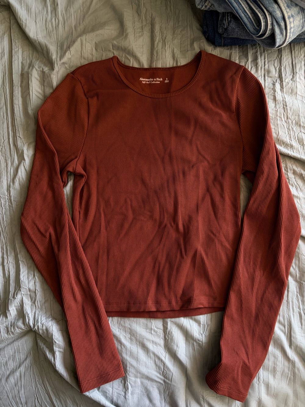 Abercrombie & Fitch Rust Orange Ribbed Long-Sleeve Top
